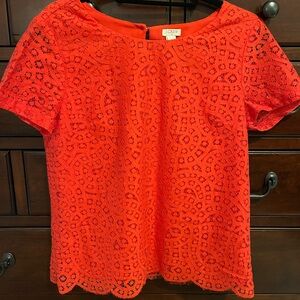 J. Crew Bright Red Lace Blouse